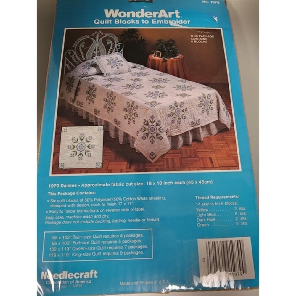 WonderArt Quilt Blocks 1979 Daisies to‎ Embroider  6 blocks X 2 packages NEW